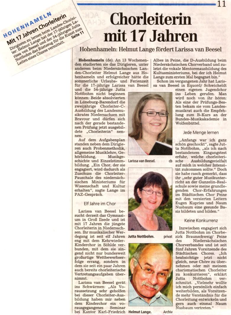 Erfolgreiche Chorleiter-Ausbildung (PAZ-Artikel)